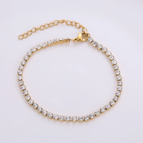 Bracciale Tennis Minimalista In Acciaio Inossidabile Con Zirconi Taglio Rotondo Hip Hop Gioielli Regolabili Per Uomo E Donna