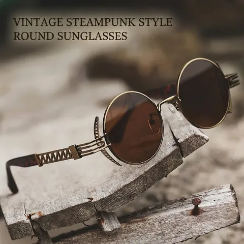 Occhiali Da Sole Tondi Steampunk Per Donna E Uomo Montatura In Metallo Traforato Vintage Protezione UV400 Occhiali Gothic Retro