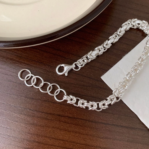 Bracciale In Argento Sterling 925 Catena Bizantina Intrecciata A Mano Gioielli Minimalisti Geometrici Vintage Donna