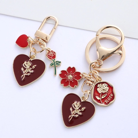 Portachiavi Cuore Rosa Romantico Lega Di Zinco Smalto Ciondolo Per Borsa Con Perla Artificial Sintetica Per Donne Ragazze Accessorio
