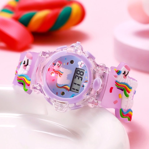 Kids Digital Watch 3D Cartoon Unicorn LED Light Silicone Strap Rainbow Cute Electronic Timepiece For Girls