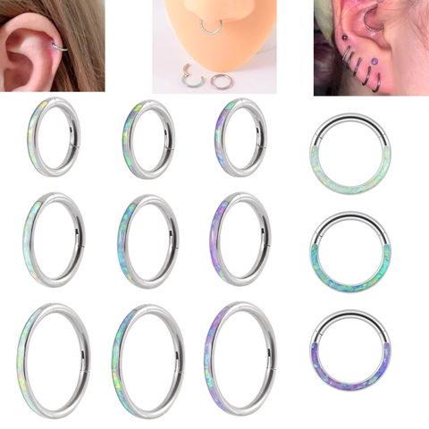 G23 Titan Scharnier Segment Ring Opal Eingelegt Creolen Piercing Schmuck Für Nase Knorpel Helix