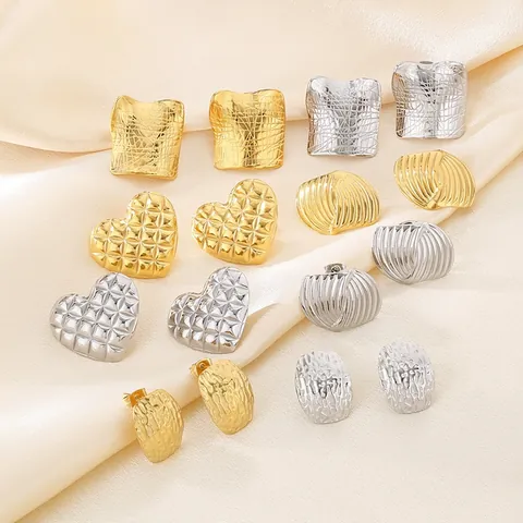 Heart Stud Earrings Stainless Steel Irregular Quilted Pattern Hammered Texture Vintage Minimalist Jewelry For Women