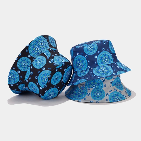 Evil Eye Mandala Pattern Bucket Hat Cotton Polyester Retro Sun Protection Summer Outdoor Fisherman Cap Women