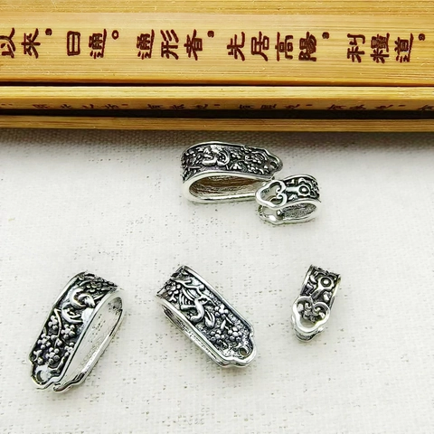Retro Alloy Carved Flower Pendant Buckle Connector For DIY Jewelry Making Antique Silver Ethnic Style Charm Loop