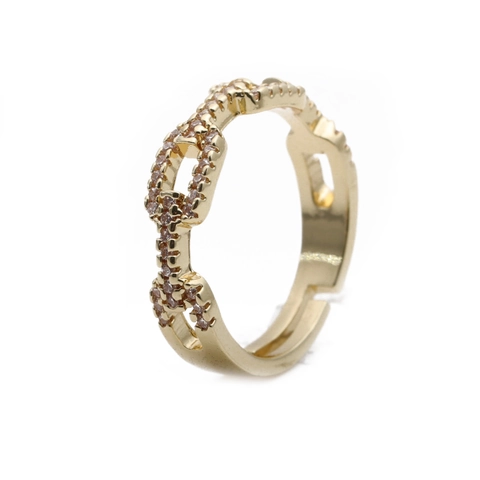 Zircon Ring Copper Micro Pave Gold Plated Hollow Chain Design Adjustable Elegant Fashion Jewelry For Women Gift