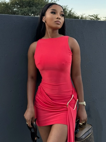 Damen Sexy Rückenfreies Minikleid Gerafft Bodycon Ärmellos Mit Metallring Und Streamer Polyester Spandex Party