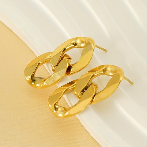 18K Vergoldete Titanstahl Ineinandergreifende Gliederkettenohrringe Geometrisches Minimalistisches Design Für Damen