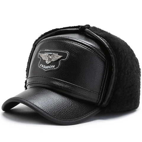 Cappello Lei Feng Invernale Da Uomo In Pelle PU E Pelliccia Sintetica Caldo Antivento Berretto Bomber Con Paraorecchie