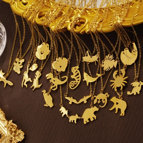 Stainless Steel Animal Pendant Necklace For Women Gold Silver Electroplated Cartoon Dinosaur Bear Sloth Whale Clavicle Chain Jewelry Gift