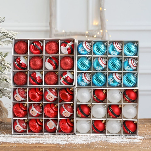 Palle Di Decorazione Natalizia Plastica Dipinte Palline Glitterate Ornamento Appeso Per Albero Stile Festivo Tradizionale