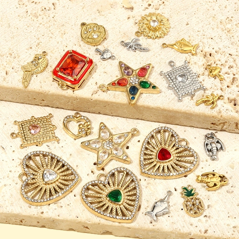 Stainless Steel DIY Pendants Jewelry Making Charms Heart Star Animal Shapes Zircon Rhinestone Enamel Vintage Style Women Accessories