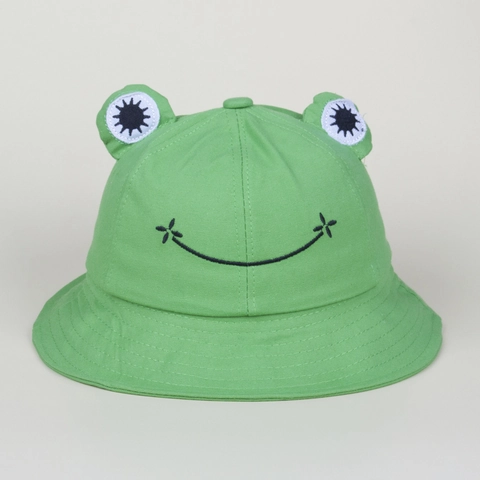 Frog Bucket Hat Cotton Canvas With 3D Eyes Smile Embroidery Sun Protection For Kids Adults Summer Travel Cute Sunshade