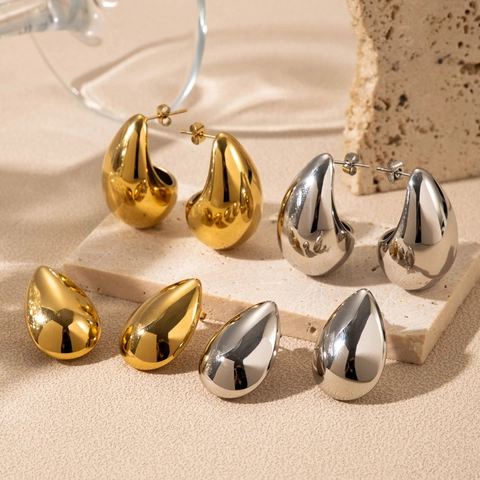 Orecchini A Goccia In Acciaio Inossidabile Per Donne Minimalisti Lucidi Goccia D'acqua Chunky Geometrici Forma C Metallo Moda