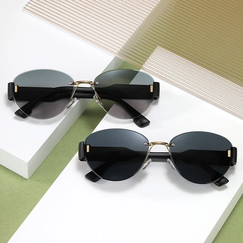 Randlose Ovale Sonnenbrille Damen Vintage Retro Mode Metallsteg Verlauf AC Gläser UV Schutz Brille