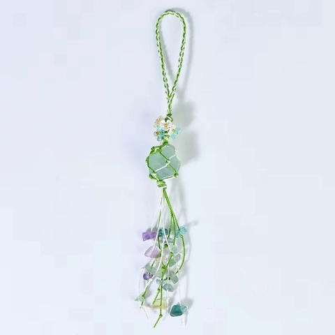 Ornamento Appeso Intrecciato A Mano In Pietra Naturale Ametista Quarzo Rosa Pendente Con Nappa Decoro Auto Borsa Boho