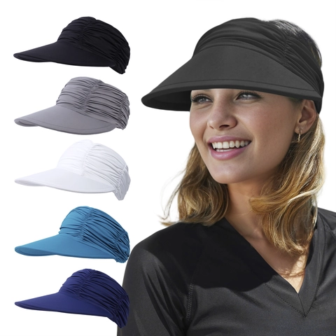 Women Sun Visor Hat Wide Brim UV Protection Ruched Elastic Headband Summer Outdoor Sport Nylon Spandex Lightweight