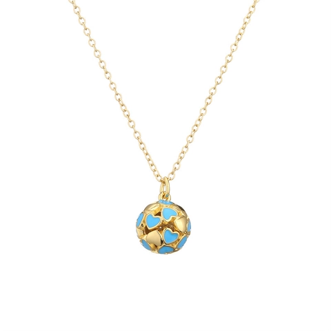 Collier Pendentif Boule En Cuivre Mode Cœur Coloré Motif Mauvais Œil Émail Plqué Or Bijoux Zircon Pour Femmes