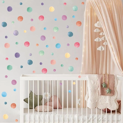 Bunte Polka Dot Wandaufkleber Aquarell Boho Abnehmbare PVC Aufkleber Für Kinderzimmer Kindergarten Schlafzimmer Dekoration