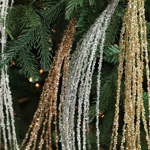 Ramo Decorativo Albero Di Natale Con Paillettes Spray Floreale Artificiale Frange Appese Decorazione Per Feste Casa
