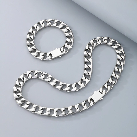Herren Panzerkette Halskette Und Armband Schwerer Edelstahl Hip Hop Mode Schmuck Polierte Kräftige Kette Accessoire