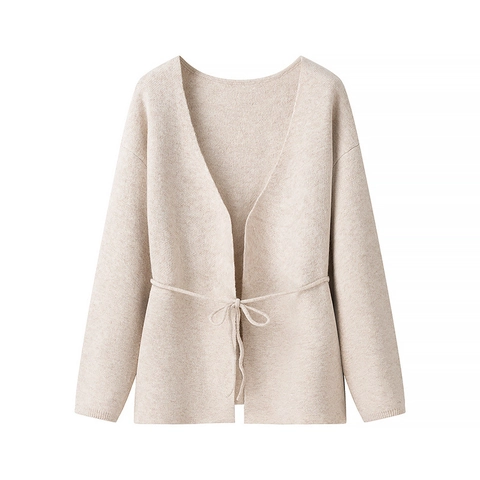 Women Chic Knit Cardigan V Neck Wrap Tie Waist Sweater Solid Color Long Sleeve Knitwear Soft Fashion Basic Top Jacket