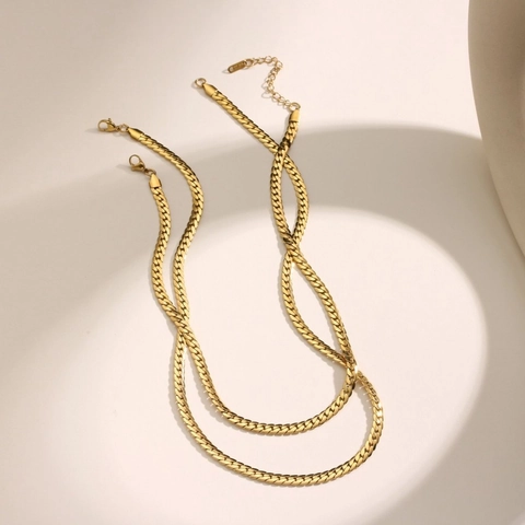 Roestvrij Stalen 18K Vergulde Platte Herringbone Ketting Halsketting Cuban Link Voor Heren Dames Hip Hop Stijl