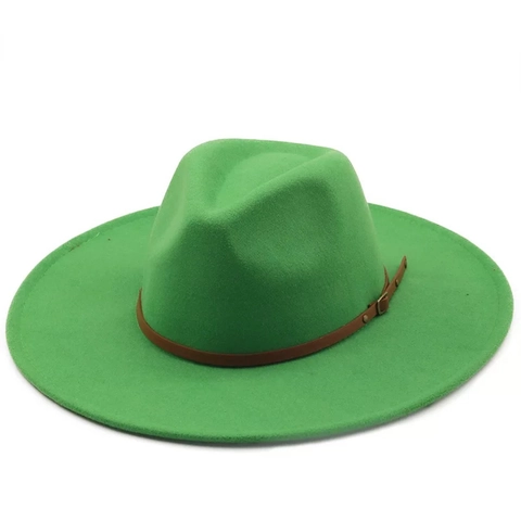 Fedora Hat Wide Brim Felt Polyester With Leather Band Buckle Vintage Jazz Style Unisex Autumn Winter