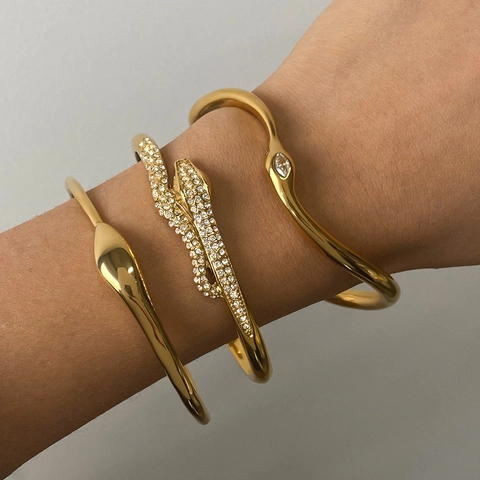 Snake Bangle Bracelet For Women Stainless Steel 18K Gold Plated Zircon Inlay Waterproof Non-Tarnish Luxury Jewelry Trendy