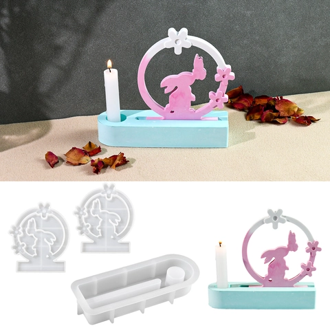 Rabbit Butterfly Flower Wreath Silicone Mold For DIY Resin Plaster Candle Holder Base Easter Home Decor Crafting