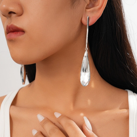 Long Drop Teardrop Earrings Alloy Glass Pendants With 925 Sterling Silver Earring Post Fashion For Women