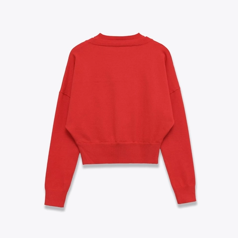 Mujer Suéter De Punto Rojo Botón Asimétrico Cuello Redondo Manga Larga Corto Top Elegante Poliéster Acrílico