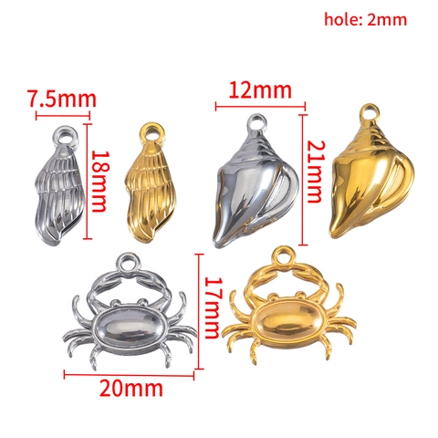 Dijes De Animales Marinos De Acero Inoxidable Cangrejo Concha Caracola Para Fabricación De Joyas DIY Pulsera Collar