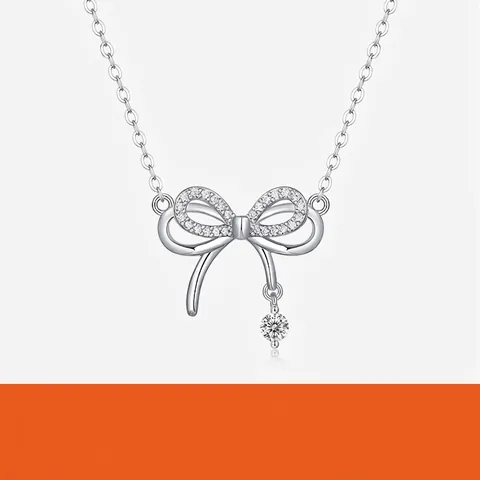 Collana con Pendente a Fiocco in Argento Sterling 925 con Moissanite e Zirconia per Donna Elegante Catena per Clavicola Gioielli Regalo