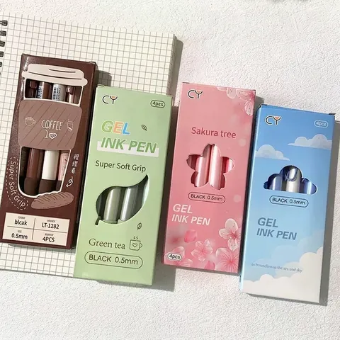 Aesthetic Retractable Gel Ink Pens Stationery Quick Dry Smooth Writing Black Ink Soft Grip For School Office Students