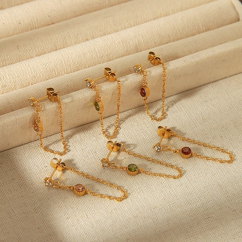 18K Gold Plated Stainless Steel Rhinestone Dangle Earrings Multi Color Long Tassel Drop Earrings For Women Fashion Jewelry