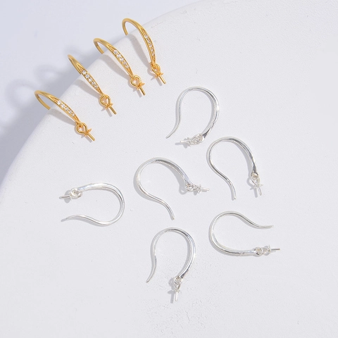 925 Sterling Silver Zirconia Inlaid Earring Hooks DIY Jewelry Findings Gold Silver Plated U-Shaped Earring Accessories