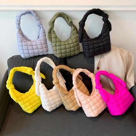 Borsa A Spalla Trapuntata Da Donna Nylon Cloud Bubble Hobo Moda Tracolla Con Nodo Grande Capacità Borsa Casual