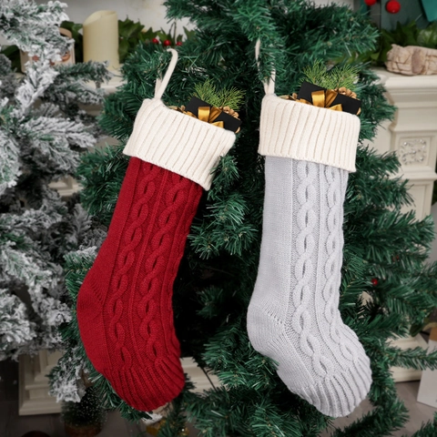 Calze Di Natale In Maglia A Trecce Poliestere Decorazioni Per La Casa Per Feste Festive Ornamenti Appesi