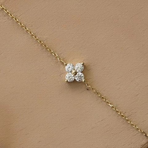 Elegant Four Leaf Clover Flower Anklet For Women Gold Plated Brass Cubic Zirconia Adjustable Foot Chain Jewelry