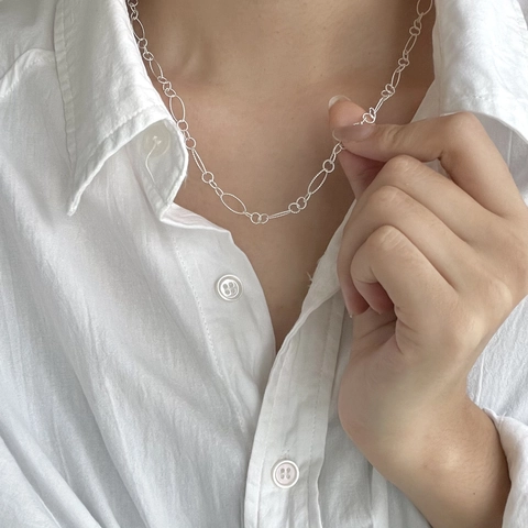 Collana Minimalista In Argento Sterling 925 Per Donna Con Catena A Corda Intrecciata Maglie Ovali E Rotonde
