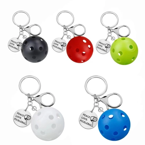 Pickleball Keychain Stainless Steel Metal Tag Engraved Sports Enthusiast Gift Bag Charm Colorful Plastic Ball Accessory