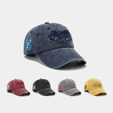 Vintage Washed Cotton Baseball Cap 3D Letter Embroidery Distressed Retro Adjustable Casual Sun Hat For Men Women