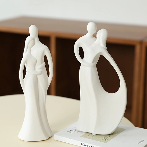 Ceramic Couple Figurine Abstract Sculpture Nordic Minimalist Matte White Home Decor Ornament Wedding Gift