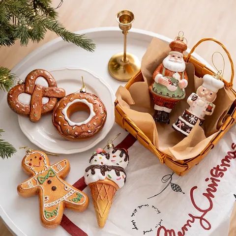 Christmas Ornaments Food Gingerbread Man Donut Ice Cream Chef Santa Hanging Decorations For Holiday Tree Plastic