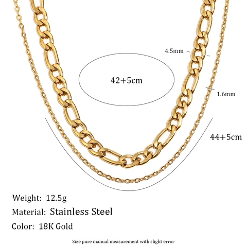 Collar De Capas Minimalista Acero Inoxidable Chapado En Oro De 18K Cadena Figaro Y Rolo Joyas Para Mujer Regalo