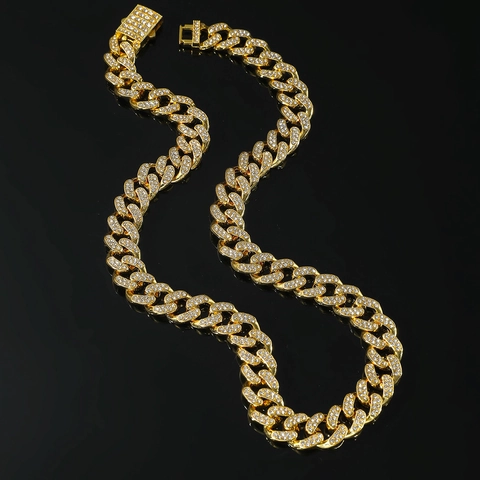 Hip Hop Miami Panzerkette Halskette Für Herren Legierung Strass Mode Schmuck Personalisierte Gold Silber Kette Halskette Armband
