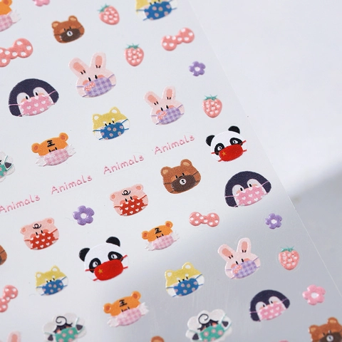 Adesivi Unghie Animali Cartoni Animati 3D Rilievo Autoadesivi Maschere Orso Panda Decorazione Manicure Carino DIY