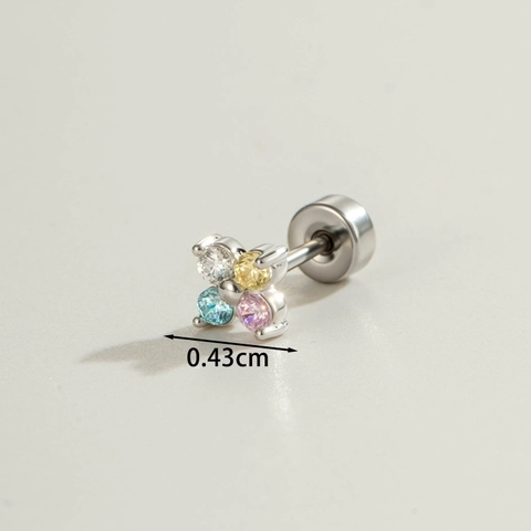Flower Cartilage Earring Stud Titanium Steel Copper Micro Pave Multi Color Zircon Four Leaf Clover Piercing Jewelry Women
