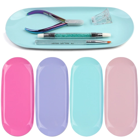 Oval Stainless Steel Storage Tray Colorful Metal Organizer For Nail Art Tools Jewelry Desktop Minimalist